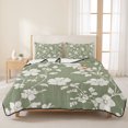 thumbnail image 3 of Twin XL Quilt Set 68''x98'', White Spring Floral Lightweight Bedspread Coverlet Set with 2 Pillow Shams, Summer Flowers Sage Green Pastoral Breathable All Season Quilt Bedding for Dorm/Guest Room, 3 of 9
