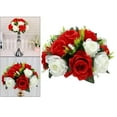 thumbnail image 3 of Bouquet de Roses Artificielles Réalistes 26cm 15 Têtes Décoration de Mariage Bouquet Blanc Rouge, 3 of 7