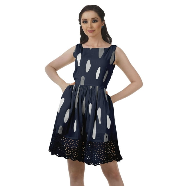 Moomaya Robe en Dentelle Style Vintage pour Femmes, Robe Courte d'Été Décontractée en Coton Imprimé