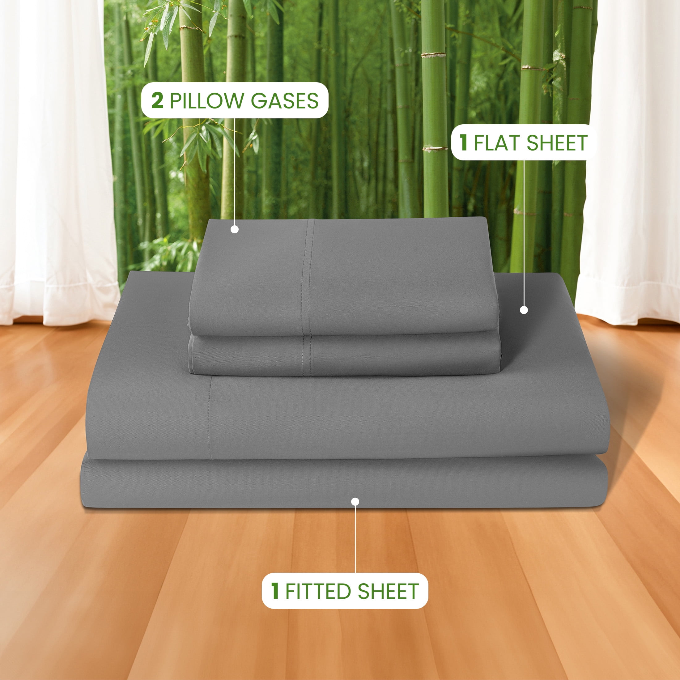 Sonoro Kate 100% Organic Luxurious Bamboo Sheets, Queen Sheet Set 4-Piece with 16" Deep Pocket, Silky Smooth Luxury Bed Sheets, Gray