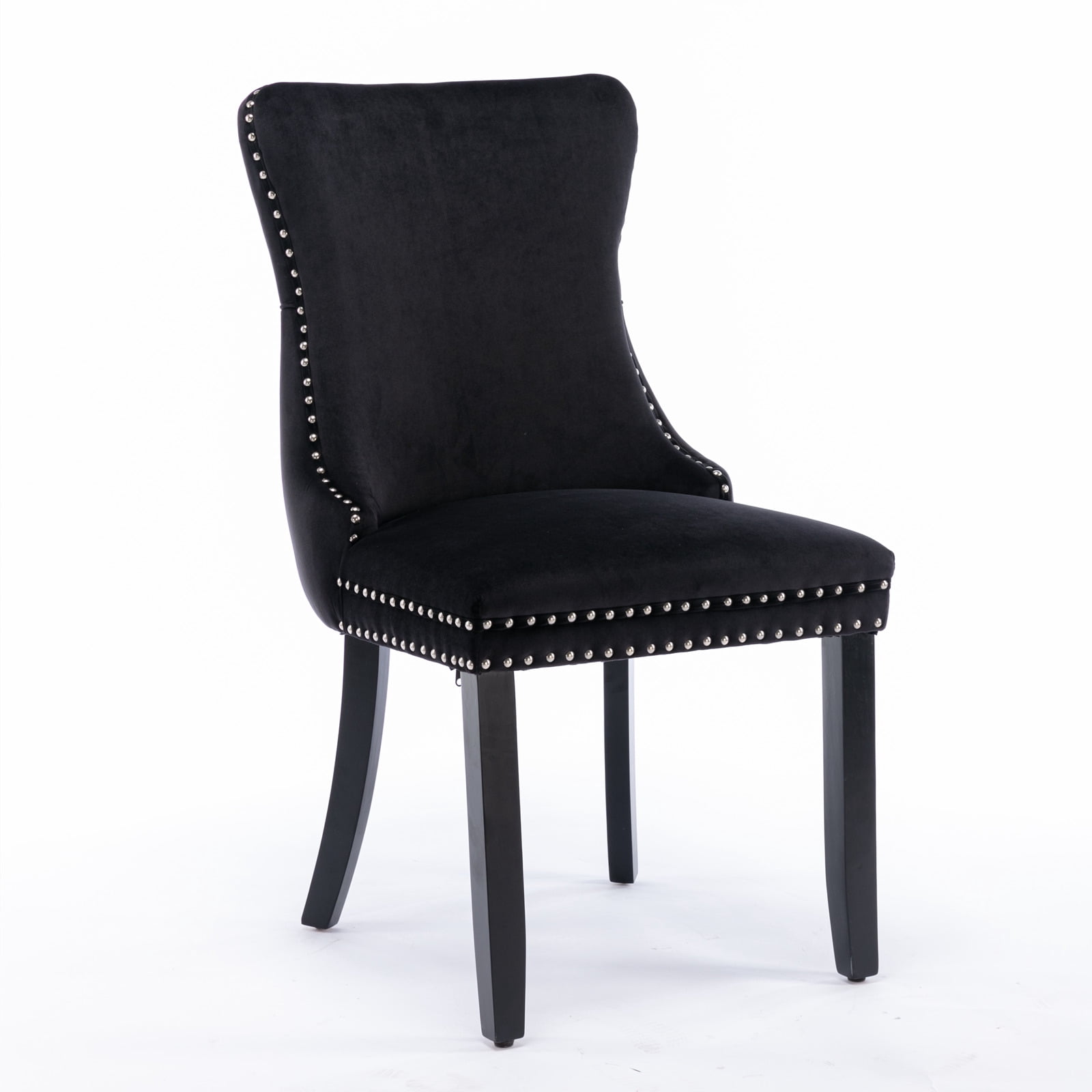 Wing-Back Button Tufted Dining Chairs, High-end Velvet Upholstered Dining Chairs with Nailhead Back and Solid Wood Legs, Solid Wood Dining Chairs for Kitchen Bedroom Dining Room (Black,Set of 8)