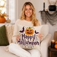 thumbnail image 2 of Halloween Throw Pillow Cover, Ghost Pumpkin Witch Print, Linen Cushion Case, 18x18 Set, Hidden Zipper, Spooky Decor for Sofa Couch by MPOISVA, 2 of 8