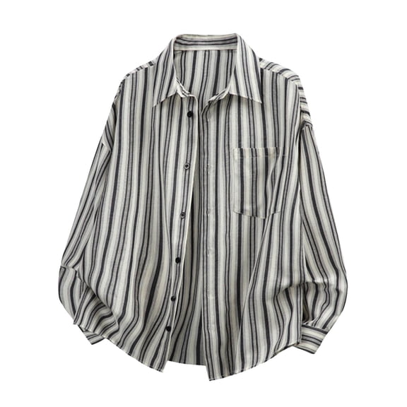 RUTAYY Men's Shirts Striped Casual Long Sleeve Turndown Collar Button Down Tops Comfortable Breathable Daily Wear Relaxed Holiday Blouse