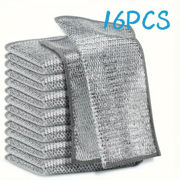 16PCS Double-Layer Wire Dishcloth, Non-Scratch Wire Dishwashing Rags, Multipurpose Wire Cleaning Cloths for Home/Kitchen(7.87''x7.87'') Brand: Generic