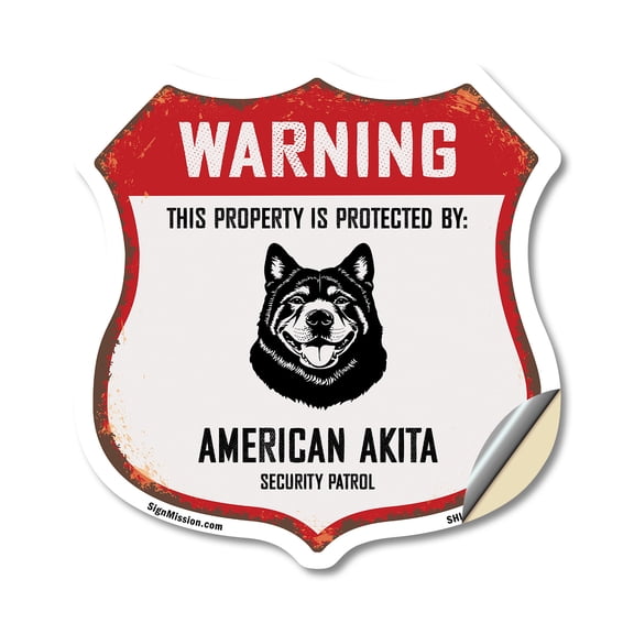 Warning This Property is Protected by American Akita (2 Pack) 4 inch X 4 inch Shield Shaped Heavy Duty 3.2 mil Vinyl Decals Weather Resistant Made in the USA