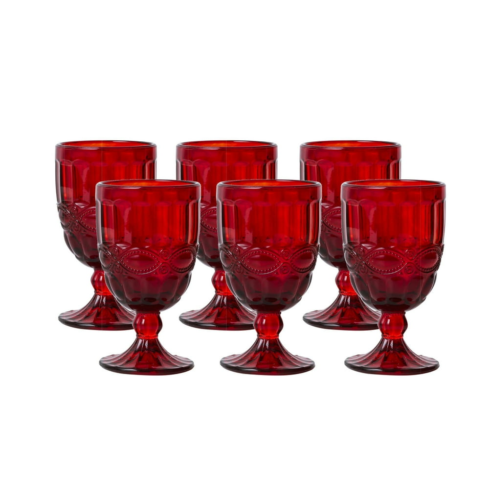 Colored Glass Goblet Vintage Pressed Pattern Wine Glass Wedding Goblet 8.5 Ounce (Red
