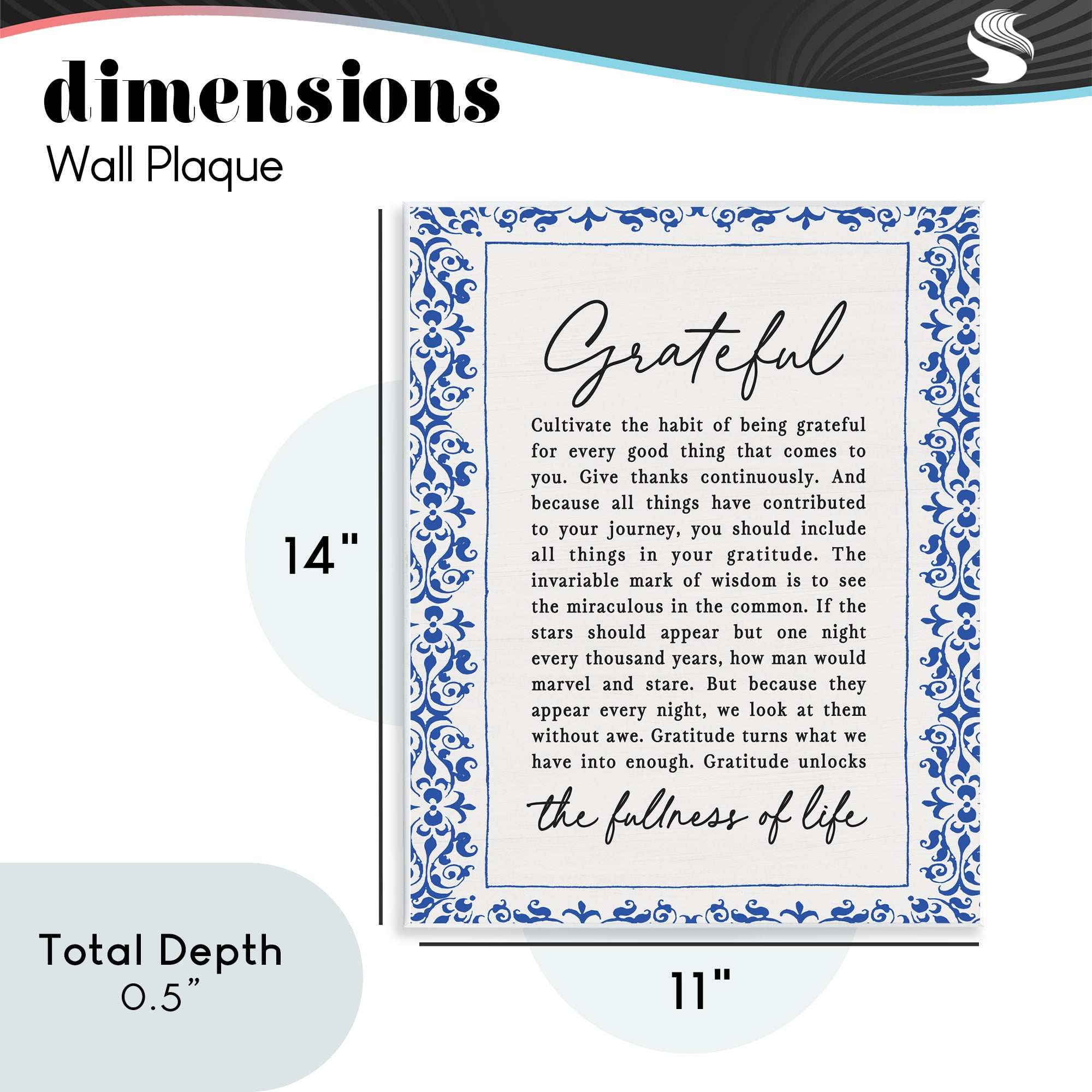 Gratitude Unlocks Fullness Of Life Wall Plaque Art, design by Lettered and Lined