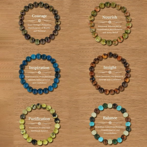 6-Piece Chakra Energy Healing Bracelet Set, Natural Gemstone Meditation Jewelry for Courage, Balance & Protection, Handmade Stone Beads Gift