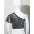 thumbnail image 3 of Kaerm Kids Girls Dance T-Shirts Short Sleeves Shiny Metallic One Shoulder Crop Tops for Modern Jazz Black 170, 3 of 5
