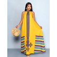thumbnail image 3 of Yellow Plus Size Womens Loose Sleeveless Halter Neck A-Line Maxi Dress With Tribal Print And Side Pockets, 3 of 8