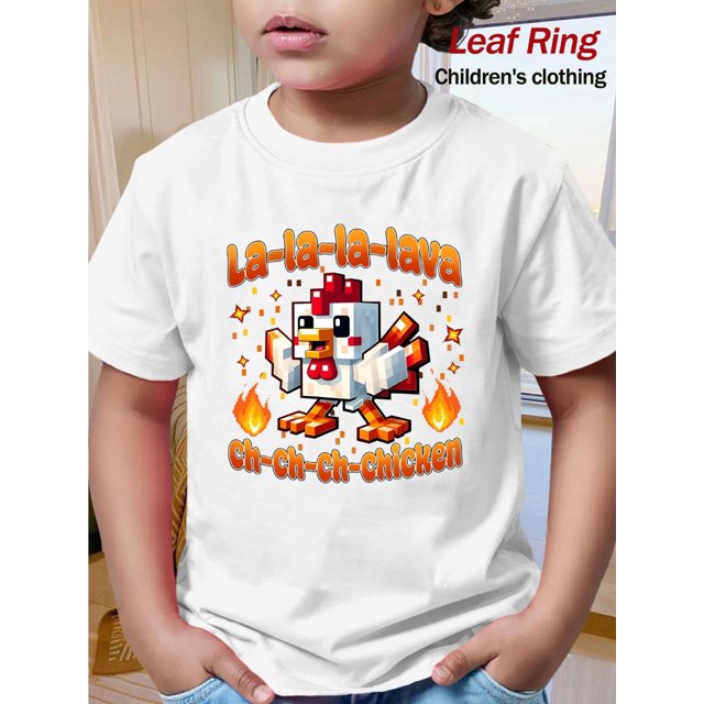 Lava Chicken Print T-shirt, Perfect for Fans of Lava Chicken, This 100% Cotton Short-sleeve T-shirt Is Suitable for Both Boys and Girls and Offers Comfortable Wear.