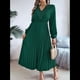 thumbnail image 4 of Vestido Informal de Otoño para Mujer, de Larga, con Escote en V y Pliegues, Corte A. Verde Oscuro L, 4 of 7