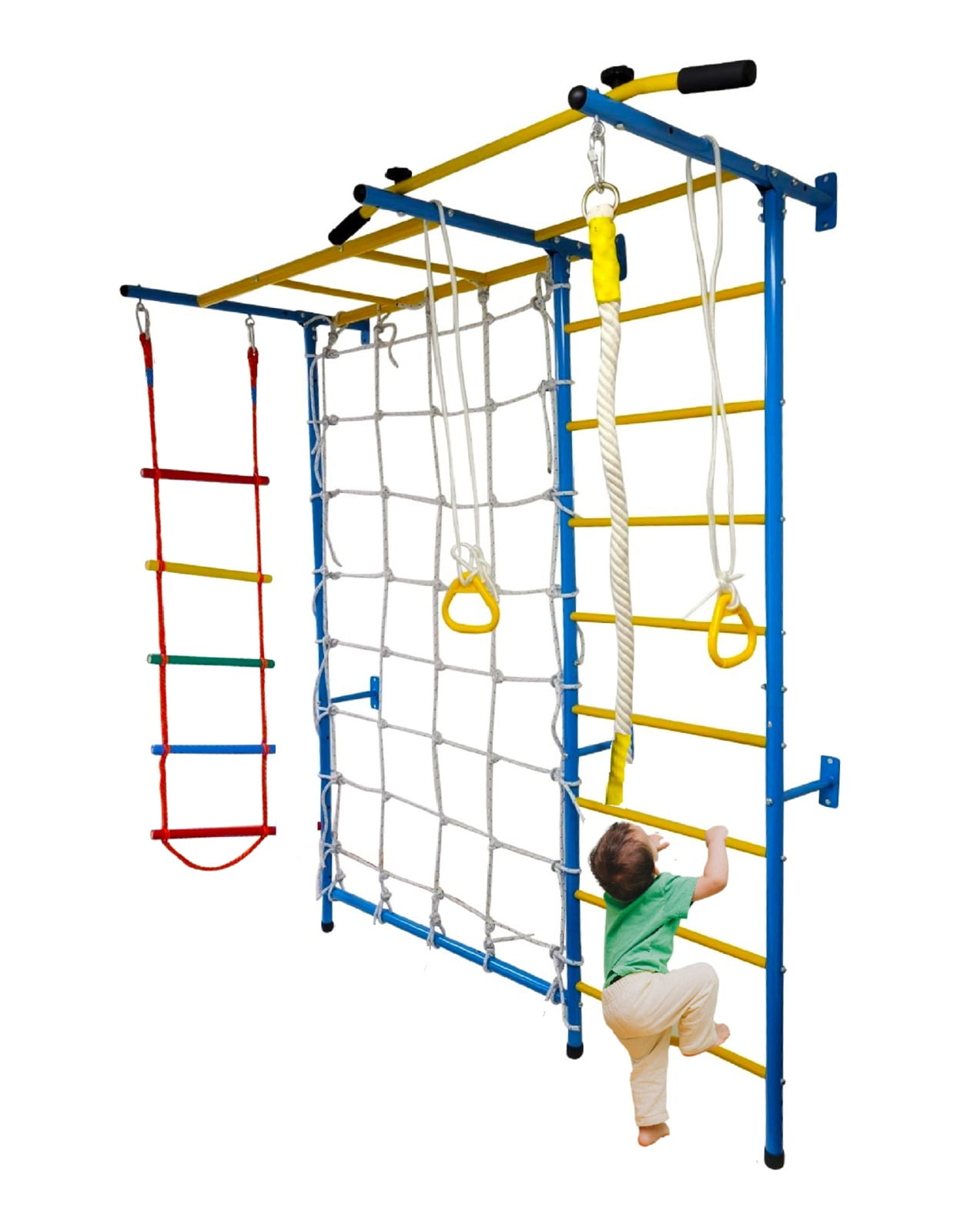 Kids Indoor Playground 8 in 1 Playset Home Gym, Jungle Gym Climber Monkey Bars, Swedish Wall