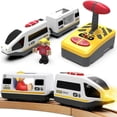 thumbnail image 1 of HYPERLIVING Tren de Madera Motorizado, Tren de Control Remoto con Conexión Magnética, Tren Locomotora Que Funciona con Baterías para Niños Pequeños, Compatible con Thomas, Brio, Chuggington, 1 of 7