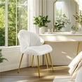 thumbnail image 3 of Yaheetech Velvet Accent Chair with Shell-Shaped Backrest and Gold Metal Legs, White, 3 of 7