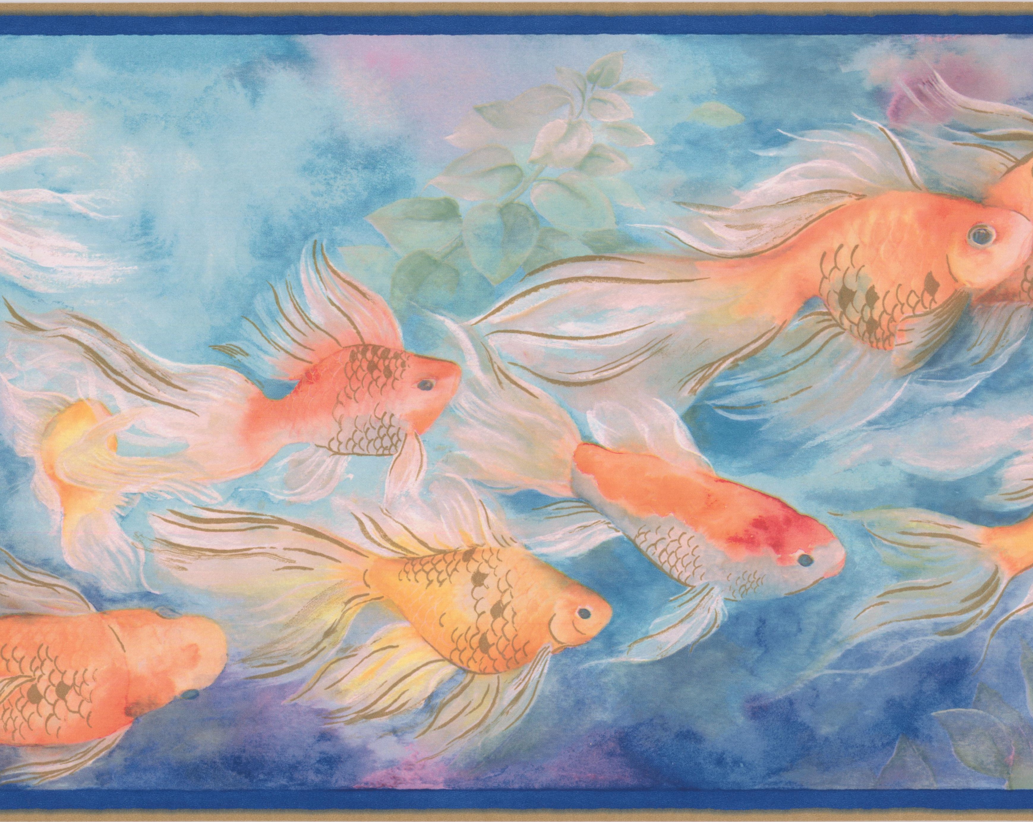 Wallpaper Border Orange Red Fish Swimming in Blue Waters Vintage Wall Border Paint by Design