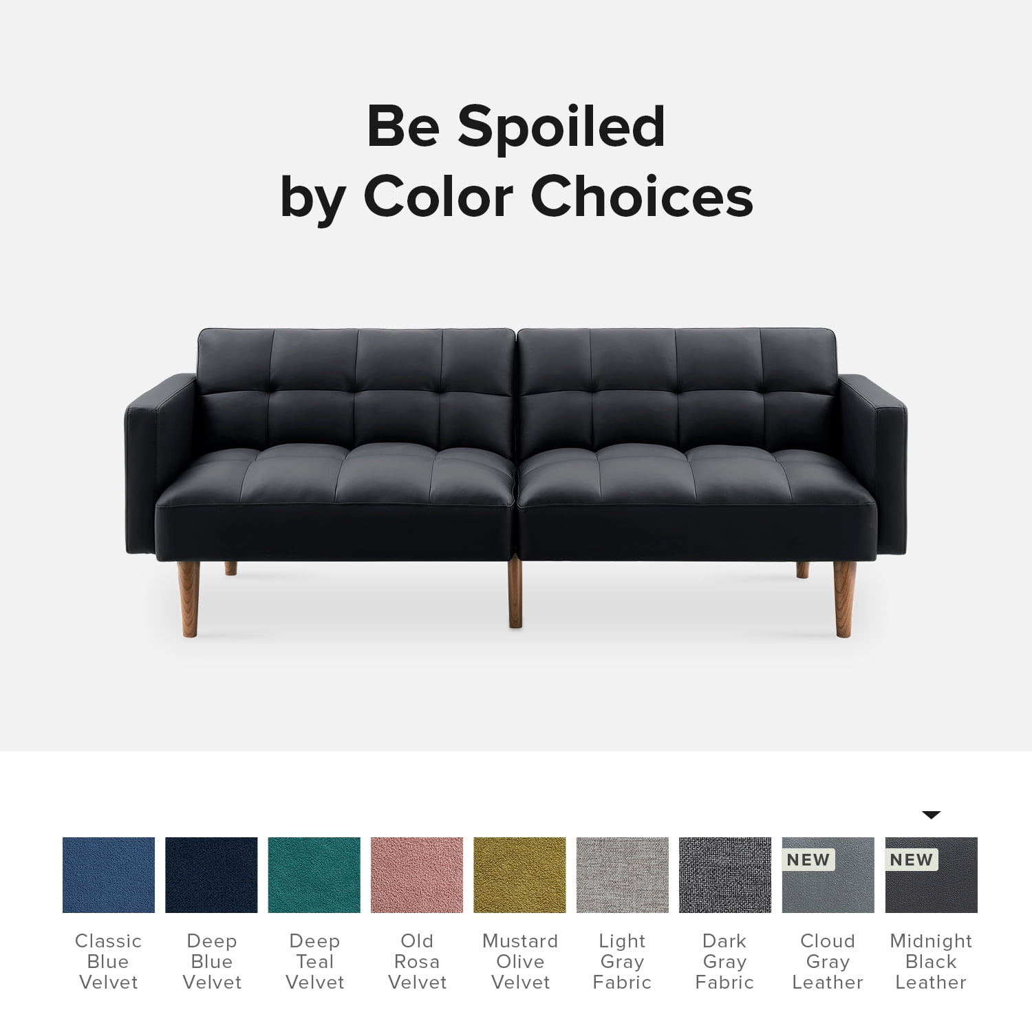 Mopio Aaron Futon Convertible Sofa Sleeper Futon with Arms Split Back Design 77.5" Midnight Black Faux Leather