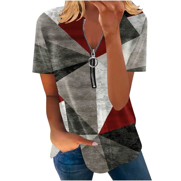 Blusa de manga corta con cuello en V, informal, cómoda y elegante para mujer OAVQHLG3B Store lin121212