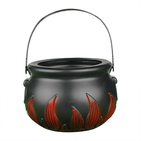 asddcavvf Halloween Witch Cauldron Handheld Plastic Flame Barrel Black Cauldron Halloween Candy Buckets Candy Holder Pot With Handle For Halloween Party Decorations