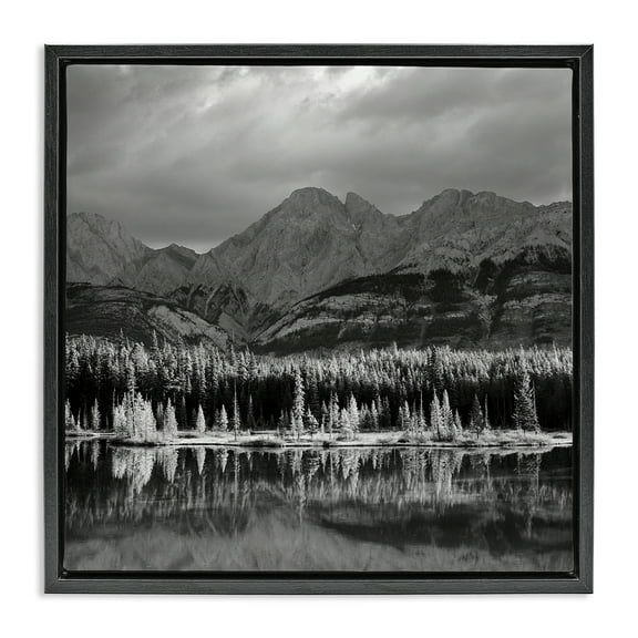 Stupell Industries Two Jack Lake Landscape Landscape & Nature Photography Black Floater Framed Canvas Art Print Wall Art, 18 x 18
