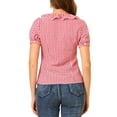 thumbnail image 3 of INSPIRE CHIC Women's Blouses Peter Pan Collar Puff Short Sleeves Ruffle Plaid Shirt Tops XS Red, 3 of 8