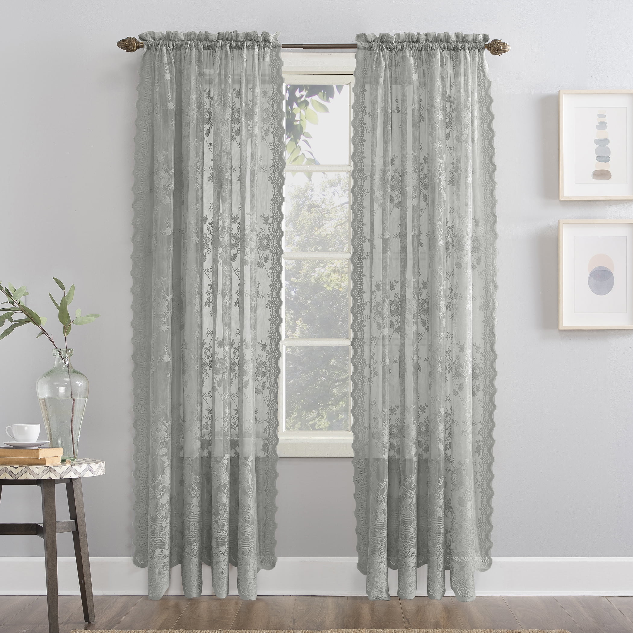 No 918 Quinn Floral Lace Sheer Rod Pocket Curtain Panel Walmart Com Walmart Com