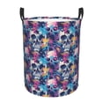 thumbnail image 1 of Balery cool Skull colorful Cesta de ropa redonda con asas, impermeable, independiente, para ropa, juguetes, dormitorio y familia-Medium, 1 of 6