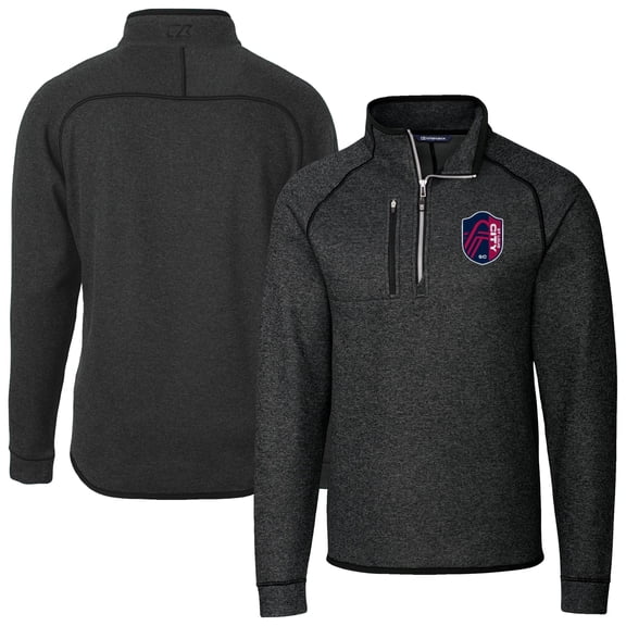 Men's-Cutter & Buck Heather Charcoal St. Louis City SC Mainsail Sweater-Knit Half-Zip Raglan Pullover Jacket