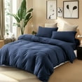 thumbnail image 4 of PURE ERA Duvet Cover Set Jersey Knit Cotton 100%,Ultra Soft 3Piece Bedding Set(Queen, Solid Navy Blue), 4 of 5