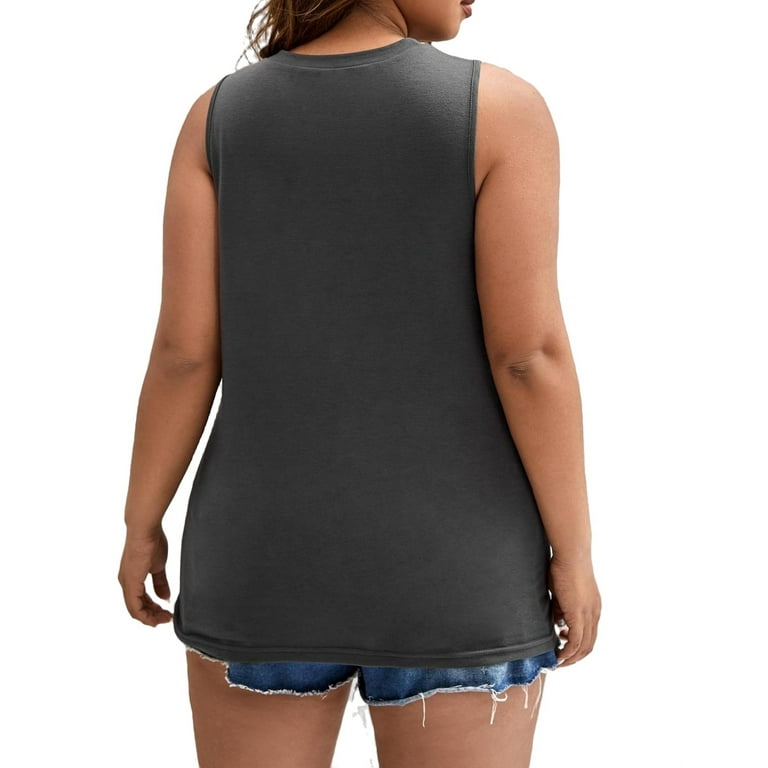 Casual Solid Round Neck Tank Dark Grey Plus Size Tank Tops Camis Women s Walmart