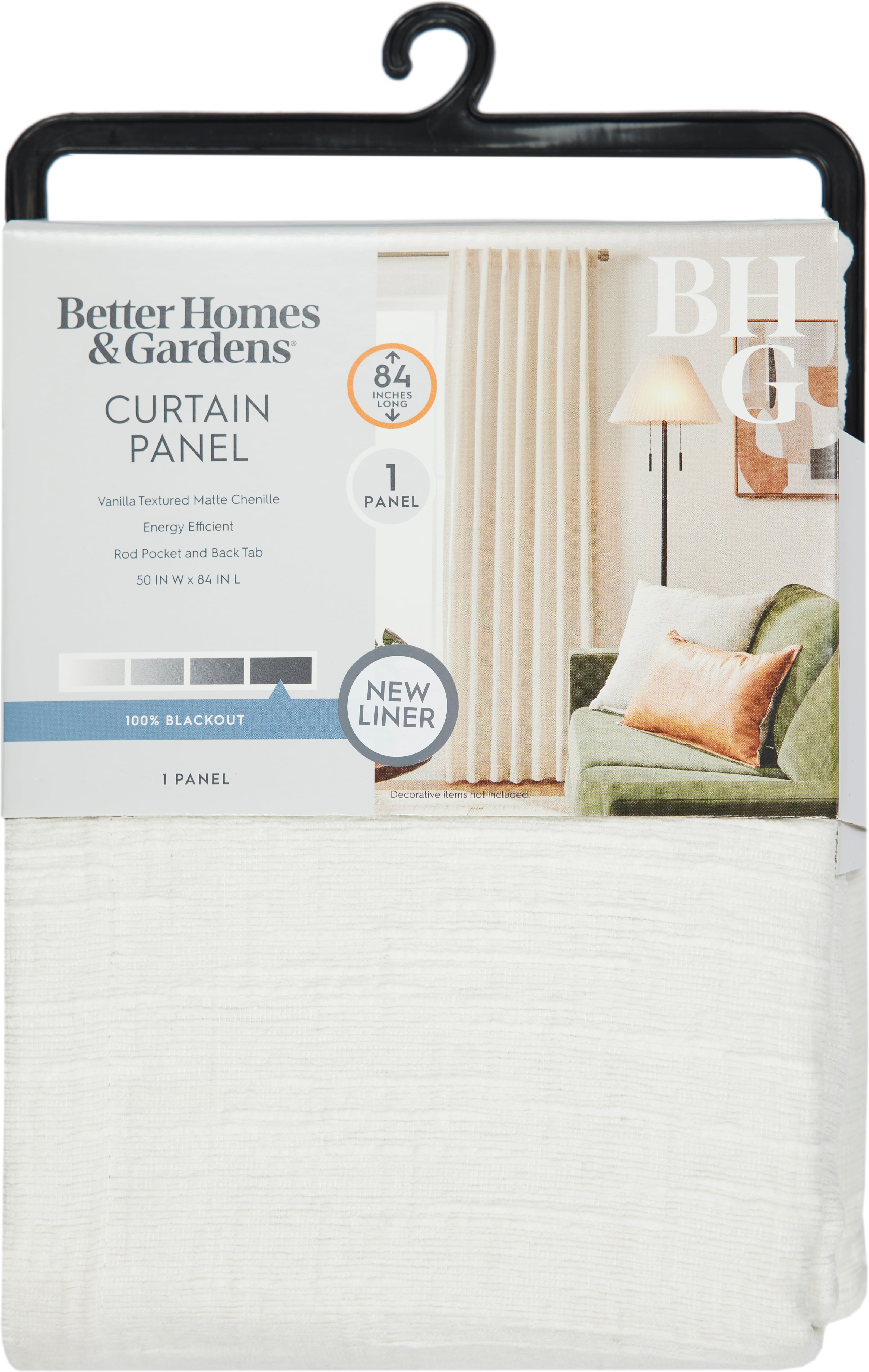 Better Homes & Gardens Textured Solid Chenille Blackout Single Curtain Panel, 50 in W x 84 in L