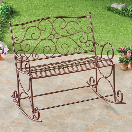 Outdoor Metal Scroll Double Rocking Chair Garden Bench Porch Patio Deck