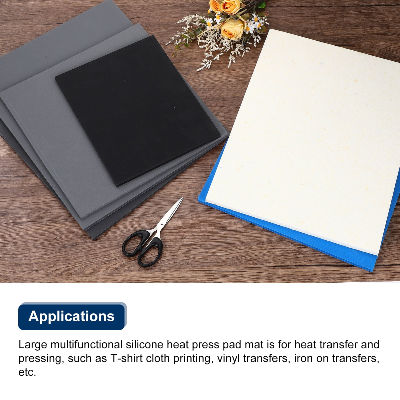 15" x 11.8" Silicone Heat Press Pad Mat 0.3" Thick for Heat Press Machine Flat Heat Transfer Pad Replacement Dark Gray