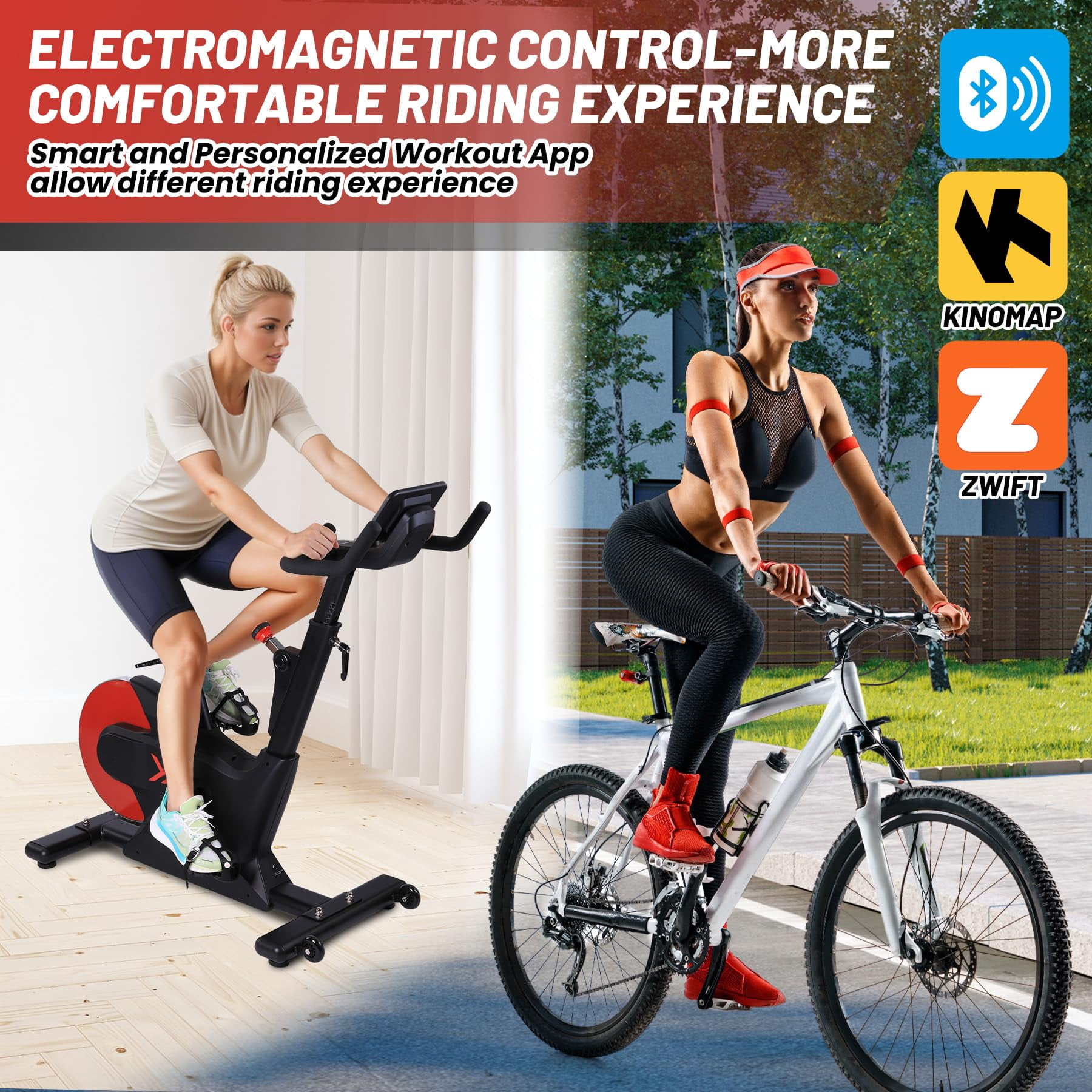 Exercise Bike, Stationary Bike with Shuttle Smart Knob,Electromagnetic Control Indoor Cycling Bike for Home with App, Cycle Bike with Ipad Mount & Seat Cushion,Rear Flywheel