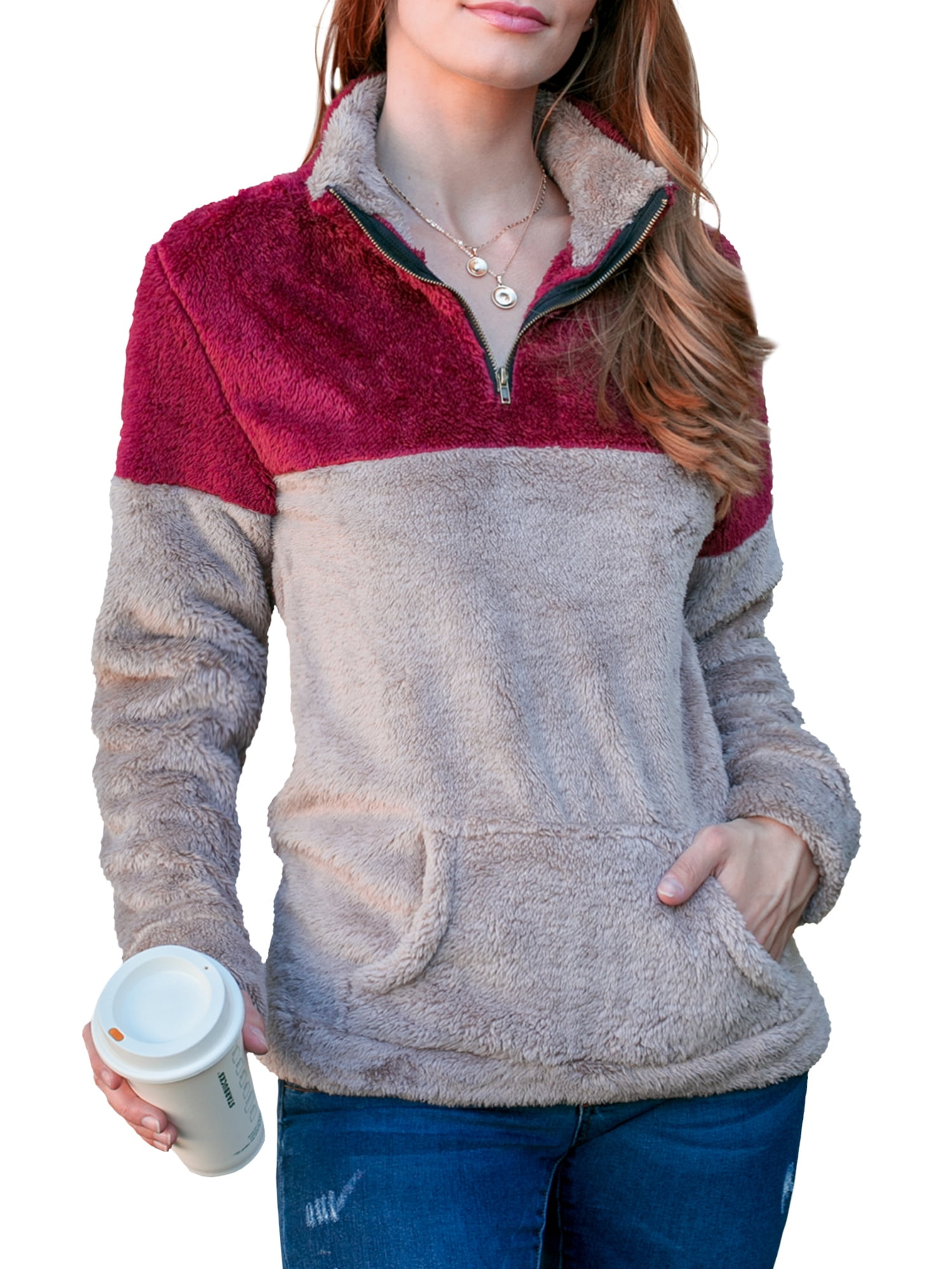 walmart womens fuzzy quarter zip