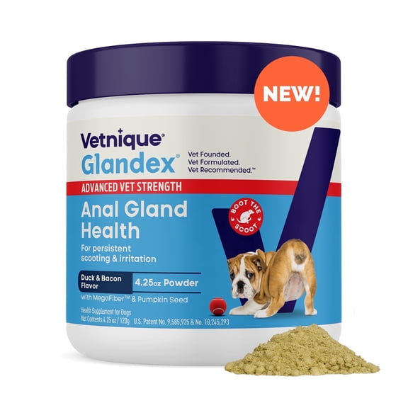 Vetnique Glandex Advanced Vet Strength Anal Gland Powder for Dogs, Duck & Bacon, 4.25oz
