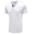 thumbnail image 4 of Grianlook Mens Fashion Solid Color T-shirt Crew Neck Short Sleeve Basic Tee Work Henley Collar Summer Tops White L, 4 of 5
