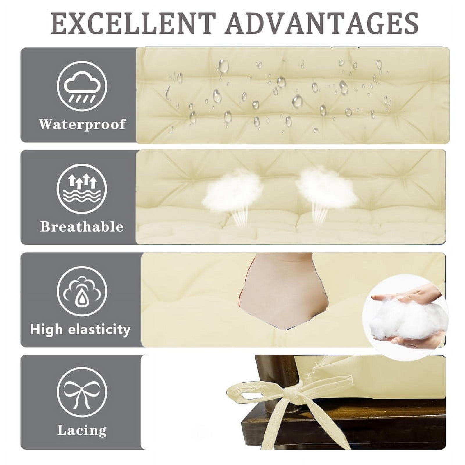 Outdoor swing cushions bench cushion, Waterproof Porch swing replacement cushions for outdoor furniture, 4" thick Bench Cushion for Backyard, Patio, Lawn（Beige white 40×60in）