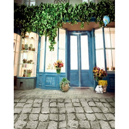 Image of ABPHOTO Polyester 5x7ft Brick Floor Flowers Green Leaves House Photography Backdrops Photo Props Studio Background