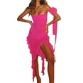 thumbnail image 4 of xiaxaixu Robe Moulante pour Femmes, Mini Robe en Maille Transparente Sans Bretelles Ourlet à Volants Irrégulier avec Ras du Cou, 4 of 9