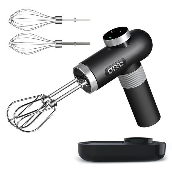 Kitchen in the box Cordless Rechargeable Hand Mixer for Kitchen, Portable Handheld Electric Mixer with Beaters, Whisks, 6-Speed Digital Display, Char
