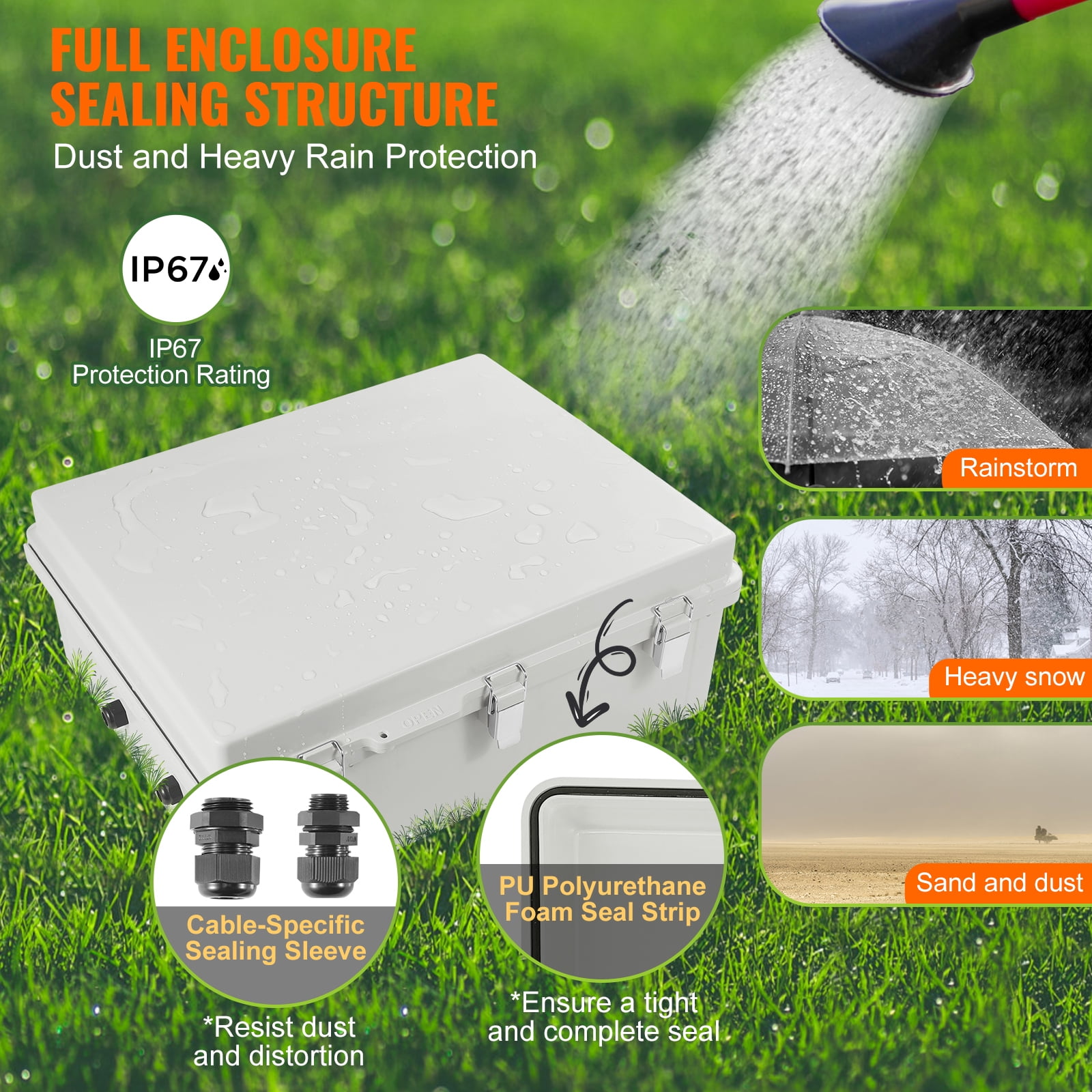 KFFKFF Exterior Power Connection Box, Dimensions 13.78 x 9.84 x 5.90 inches, Constructed from ABS Plastic, Equipped with a Swing Cover and Stainless Steel Fastener