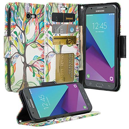 Samsung Galaxy J3 Emerge Case, J3 2017 Case - Wydan Wallet Leather Credit Card Flip Book Style Folio Kicktand Feature Cover w/ Wrist Strap Artsy