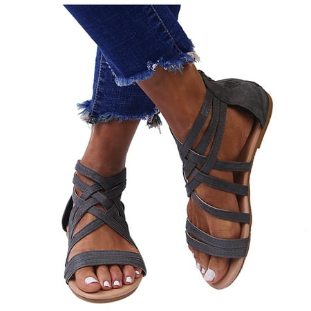 

Cathalem Breathable Shoes Toe Beach Open Zipper Sandals Summer Women’s Flat Fashion Women s Supportive Shoes for Women Sandals Grey 7.5