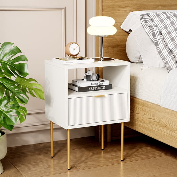 Modern Nightstand with 1 Drawer, Small Side End Table for Bedroom and Living Room