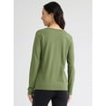 thumbnail image 4 of Time and Tru Women's Cotton Crewneck Tee with Long Sleeves, Size XS-XXXL, 4 of 4