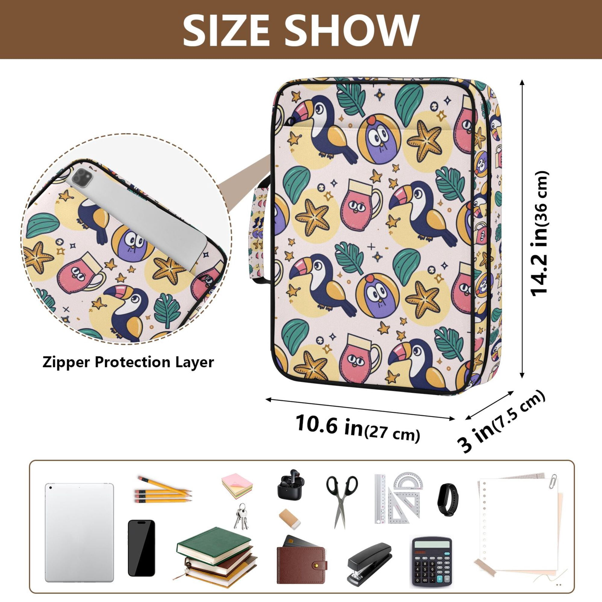 FORMRS Accordion File Folder A4 Size 7-Pocket Expanding Document Organizer Bag with 3 Ring Binder, Cute Cartoon Pattern