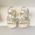 thumbnail image 5 of GiLiling Girls Rhinestone Butterfly Pearl Sandals, Princess Dress Shoes, Adjustable Strap Soft Sole Non Slip Flats for Summer (White, 6-7 Years), 5 of 5