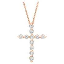 ARAIYA FINE JEWELRY 14K Rose Gold Lab Grown Diamond Cross Pendant with Rose Gold Plated Silver Rope Chain Necklace (1 cttw, E-F Color, VS1 Clarity), 18" for Women