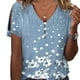 thumbnail image 4 of Mujeres blusa botón V Masajeadores de cuello manga corta frío hombro elegante casual señora Top para las mujeres verano azul claro S, 4 of 6